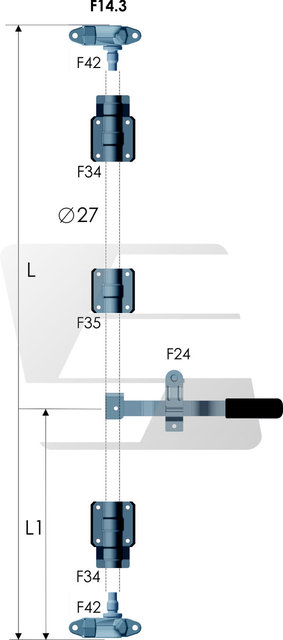 Комплект штангового запора d=22,27 с фургонной рукояткой